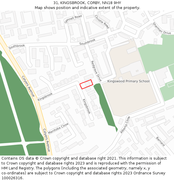 31, KINGSBROOK, CORBY, NN18 9HY: Location map and indicative extent of plot
