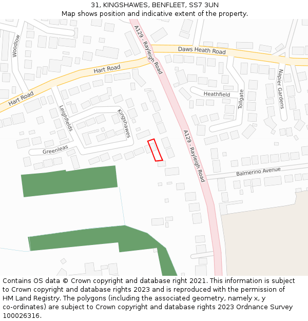 31, KINGSHAWES, BENFLEET, SS7 3UN: Location map and indicative extent of plot