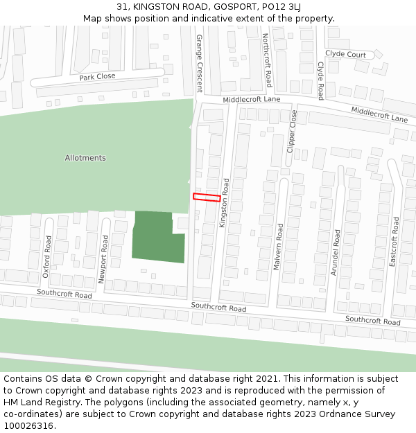 31, KINGSTON ROAD, GOSPORT, PO12 3LJ: Location map and indicative extent of plot
