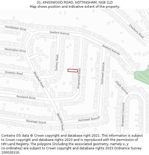 31, KINGSWOOD ROAD, NOTTINGHAM, NG8 1LD: Location map and indicative extent of plot
