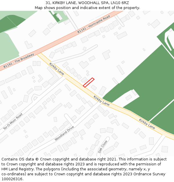 31, KIRKBY LANE, WOODHALL SPA, LN10 6RZ: Location map and indicative extent of plot