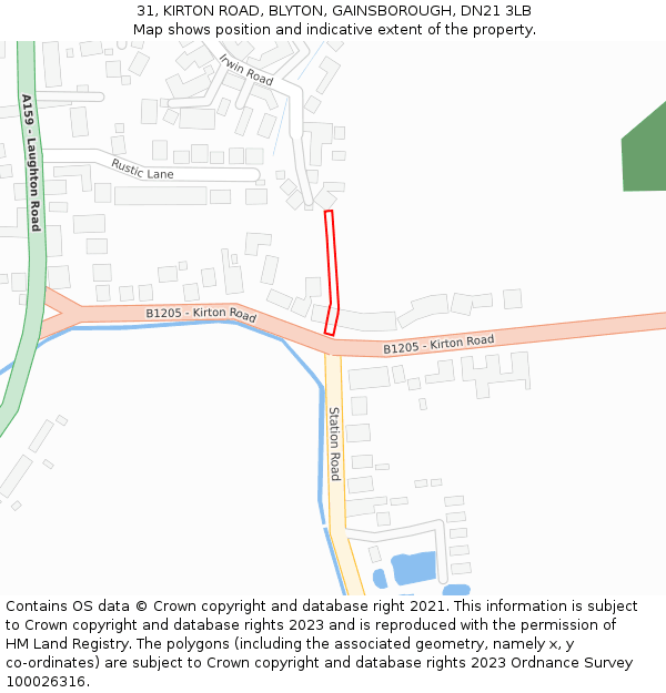 31, KIRTON ROAD, BLYTON, GAINSBOROUGH, DN21 3LB: Location map and indicative extent of plot