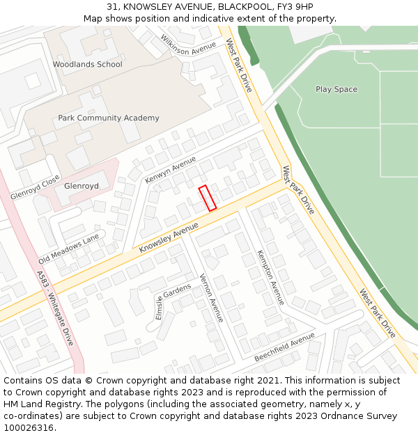 31, KNOWSLEY AVENUE, BLACKPOOL, FY3 9HP: Location map and indicative extent of plot