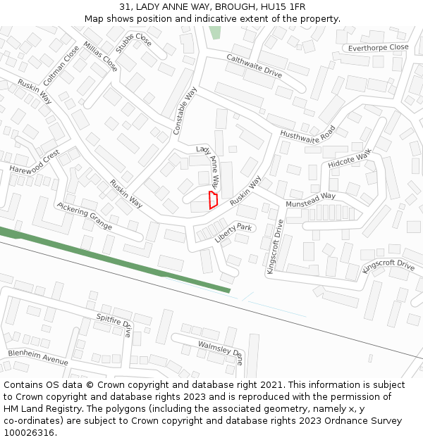 31, LADY ANNE WAY, BROUGH, HU15 1FR: Location map and indicative extent of plot