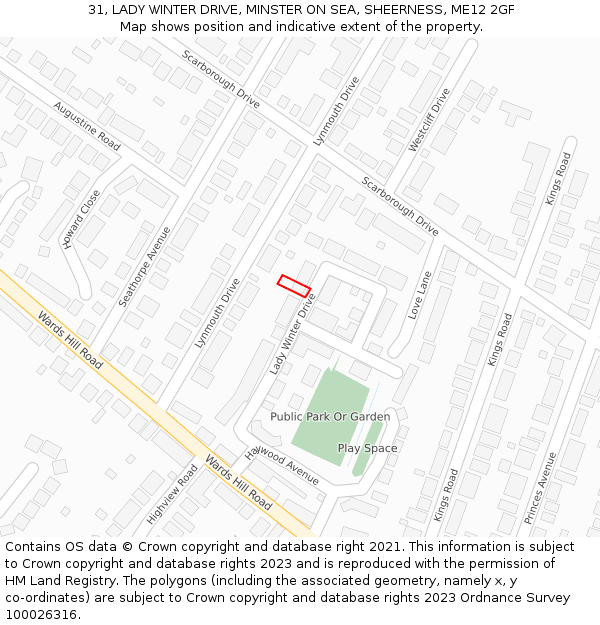 31, LADY WINTER DRIVE, MINSTER ON SEA, SHEERNESS, ME12 2GF: Location map and indicative extent of plot