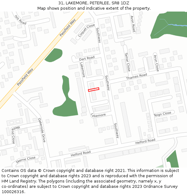 31, LAKEMORE, PETERLEE, SR8 1DZ: Location map and indicative extent of plot