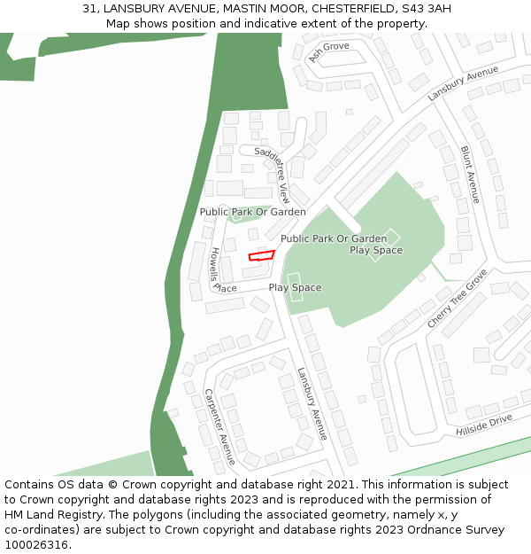 31, LANSBURY AVENUE, MASTIN MOOR, CHESTERFIELD, S43 3AH: Location map and indicative extent of plot