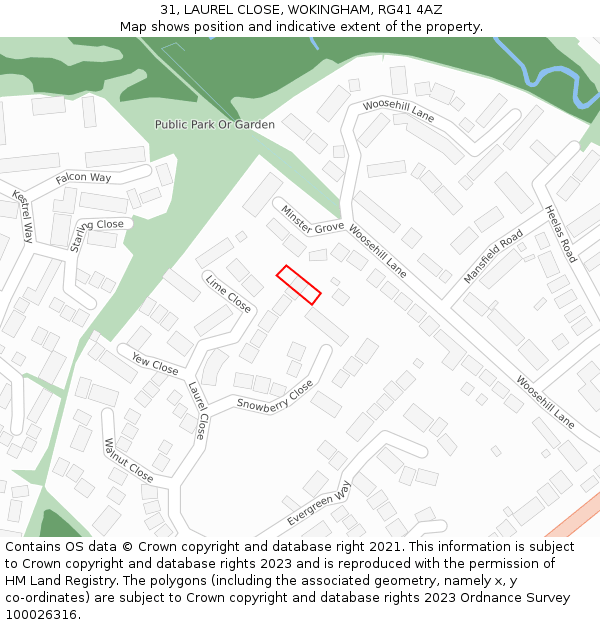 31, LAUREL CLOSE, WOKINGHAM, RG41 4AZ: Location map and indicative extent of plot
