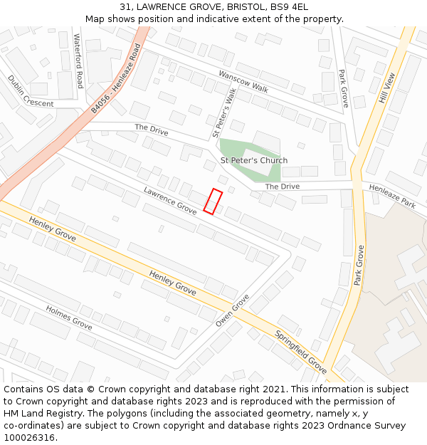 31, LAWRENCE GROVE, BRISTOL, BS9 4EL: Location map and indicative extent of plot