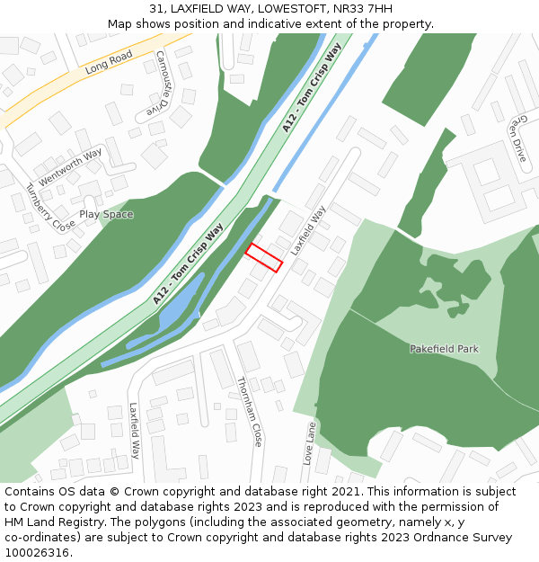 31, LAXFIELD WAY, LOWESTOFT, NR33 7HH: Location map and indicative extent of plot
