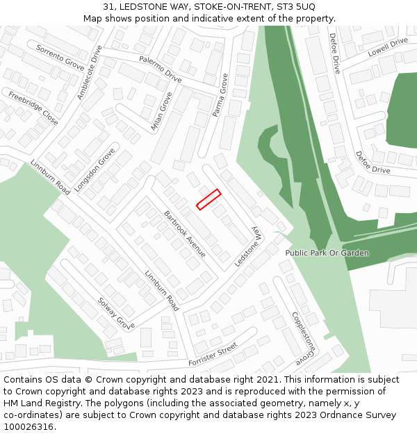 31, LEDSTONE WAY, STOKE-ON-TRENT, ST3 5UQ: Location map and indicative extent of plot