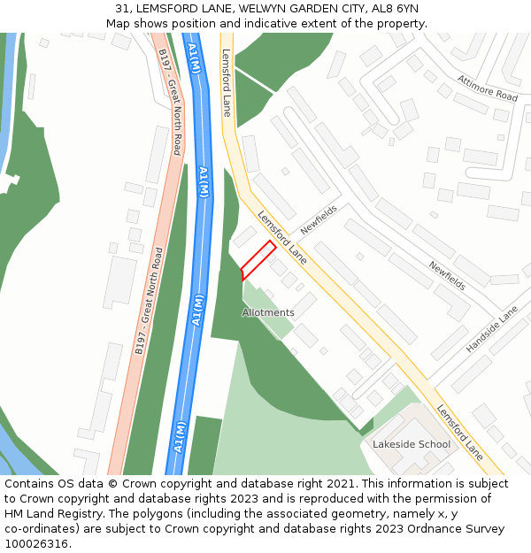 31, LEMSFORD LANE, WELWYN GARDEN CITY, AL8 6YN: Location map and indicative extent of plot