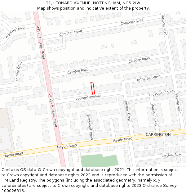 31, LEONARD AVENUE, NOTTINGHAM, NG5 2LW: Location map and indicative extent of plot