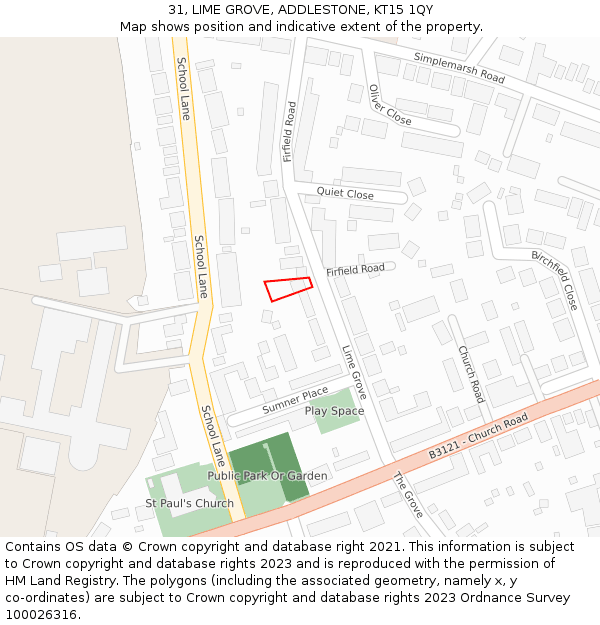 31, LIME GROVE, ADDLESTONE, KT15 1QY: Location map and indicative extent of plot