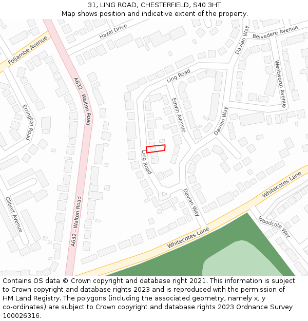 31, LING ROAD, CHESTERFIELD, S40 3HT: Location map and indicative extent of plot