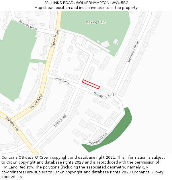 31, LINKS ROAD, WOLVERHAMPTON, WV4 5RG: Location map and indicative extent of plot