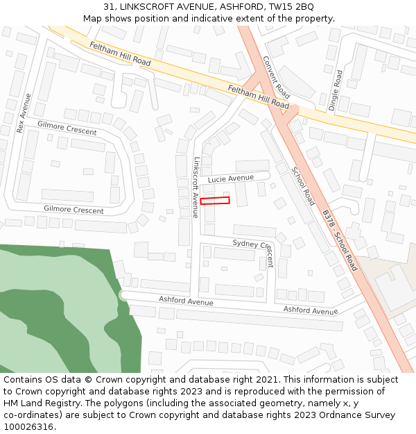 31, LINKSCROFT AVENUE, ASHFORD, TW15 2BQ: Location map and indicative extent of plot