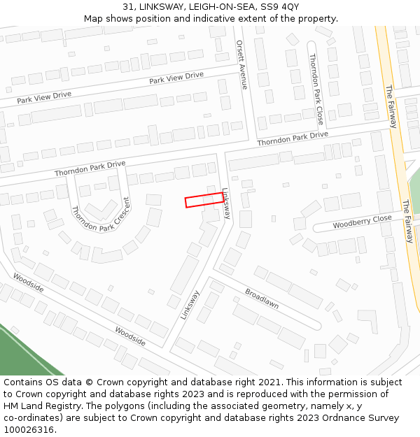 31, LINKSWAY, LEIGH-ON-SEA, SS9 4QY: Location map and indicative extent of plot