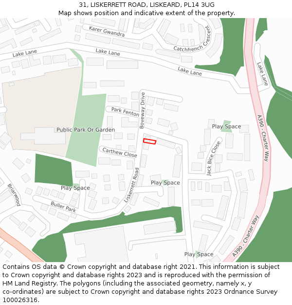 31, LISKERRETT ROAD, LISKEARD, PL14 3UG: Location map and indicative extent of plot
