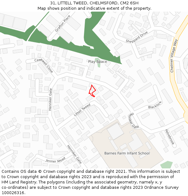 31, LITTELL TWEED, CHELMSFORD, CM2 6SH: Location map and indicative extent of plot
