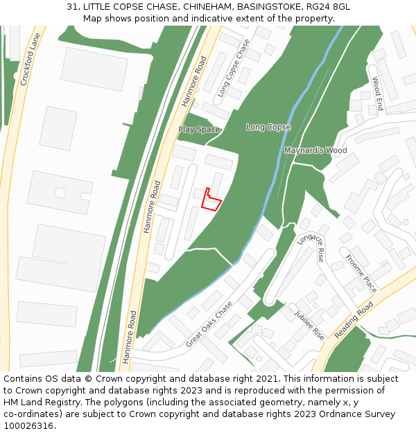 31, LITTLE COPSE CHASE, CHINEHAM, BASINGSTOKE, RG24 8GL: Location map and indicative extent of plot