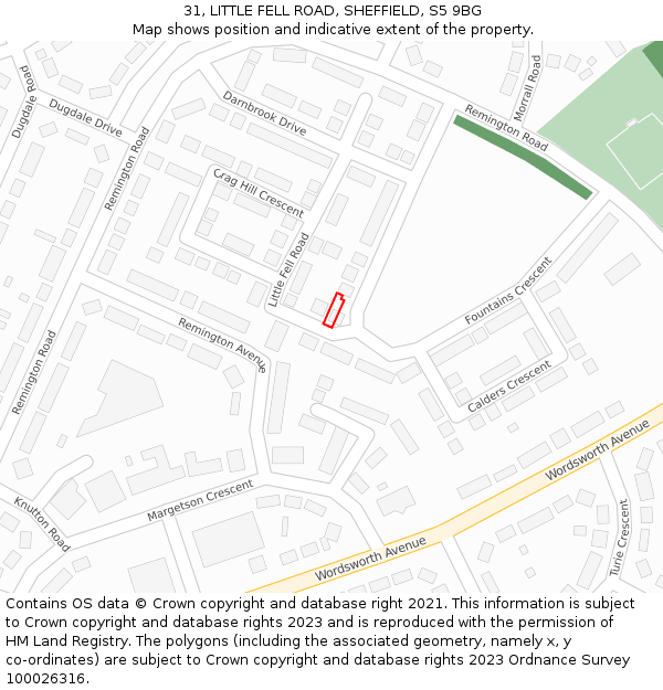 31, LITTLE FELL ROAD, SHEFFIELD, S5 9BG: Location map and indicative extent of plot