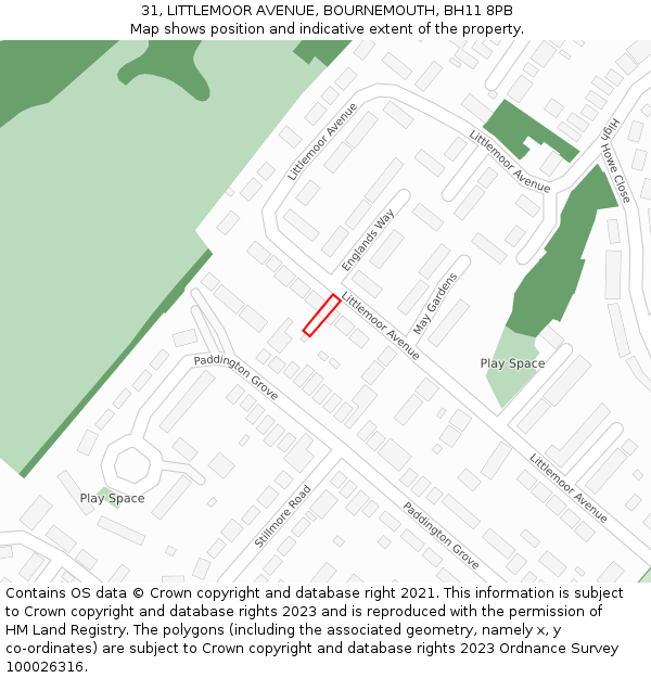 31, LITTLEMOOR AVENUE, BOURNEMOUTH, BH11 8PB: Location map and indicative extent of plot