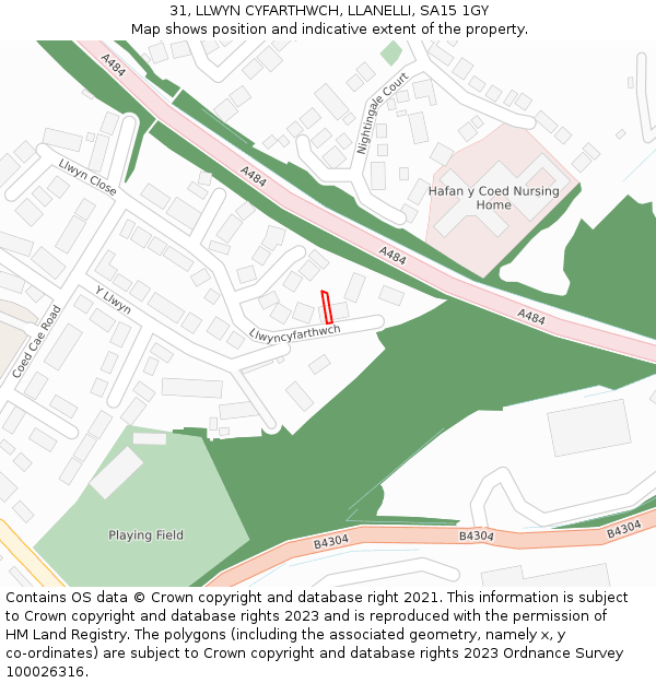 31, LLWYN CYFARTHWCH, LLANELLI, SA15 1GY: Location map and indicative extent of plot