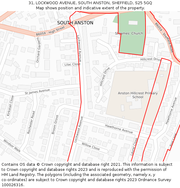 31, LOCKWOOD AVENUE, SOUTH ANSTON, SHEFFIELD, S25 5GQ: Location map and indicative extent of plot