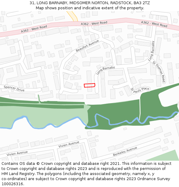 31, LONG BARNABY, MIDSOMER NORTON, RADSTOCK, BA3 2TZ: Location map and indicative extent of plot