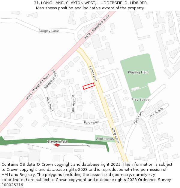 31, LONG LANE, CLAYTON WEST, HUDDERSFIELD, HD8 9PR: Location map and indicative extent of plot