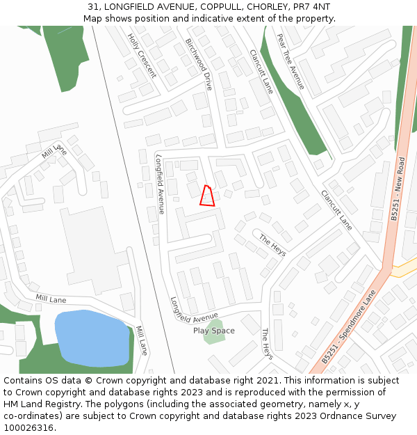 31, LONGFIELD AVENUE, COPPULL, CHORLEY, PR7 4NT: Location map and indicative extent of plot