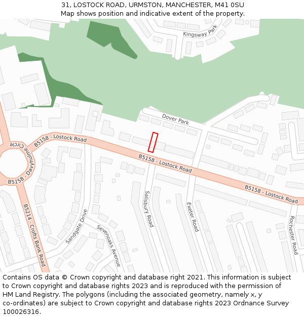 31, LOSTOCK ROAD, URMSTON, MANCHESTER, M41 0SU: Location map and indicative extent of plot