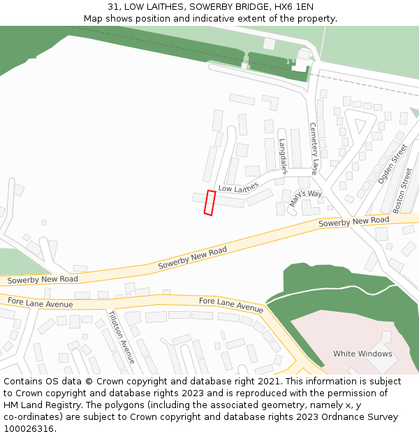 31, LOW LAITHES, SOWERBY BRIDGE, HX6 1EN: Location map and indicative extent of plot