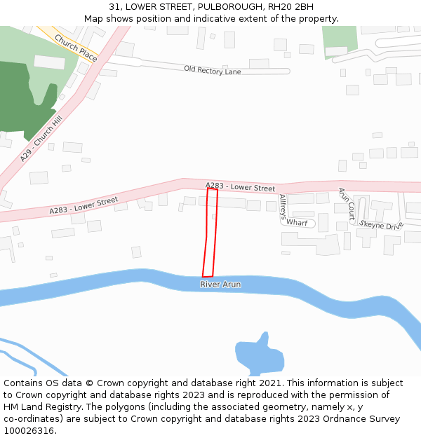 31, LOWER STREET, PULBOROUGH, RH20 2BH: Location map and indicative extent of plot