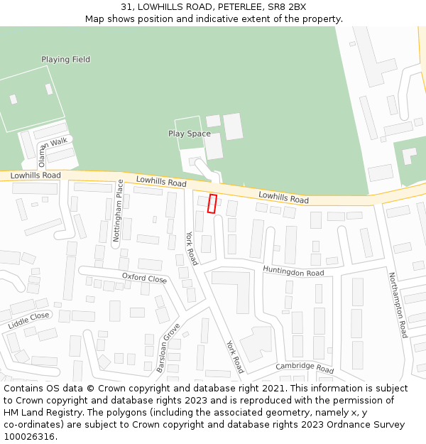 31, LOWHILLS ROAD, PETERLEE, SR8 2BX: Location map and indicative extent of plot