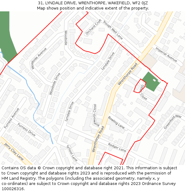 31, LYNDALE DRIVE, WRENTHORPE, WAKEFIELD, WF2 0JZ: Location map and indicative extent of plot