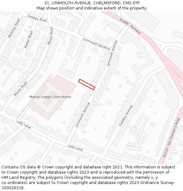 31, LYNMOUTH AVENUE, CHELMSFORD, CM2 0TP: Location map and indicative extent of plot