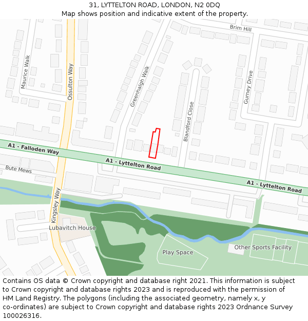 31, LYTTELTON ROAD, LONDON, N2 0DQ: Location map and indicative extent of plot