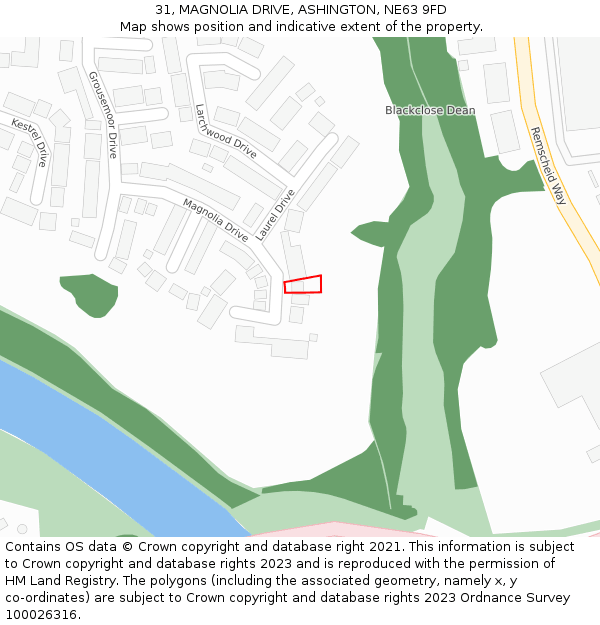 31, MAGNOLIA DRIVE, ASHINGTON, NE63 9FD: Location map and indicative extent of plot