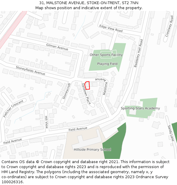 31, MALSTONE AVENUE, STOKE-ON-TRENT, ST2 7NN: Location map and indicative extent of plot