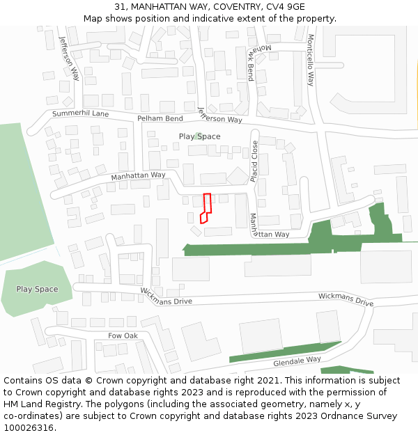 31, MANHATTAN WAY, COVENTRY, CV4 9GE: Location map and indicative extent of plot