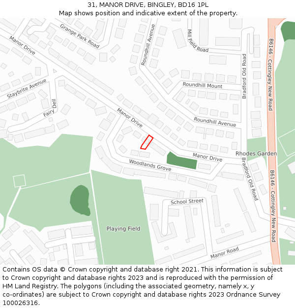 31, MANOR DRIVE, BINGLEY, BD16 1PL: Location map and indicative extent of plot
