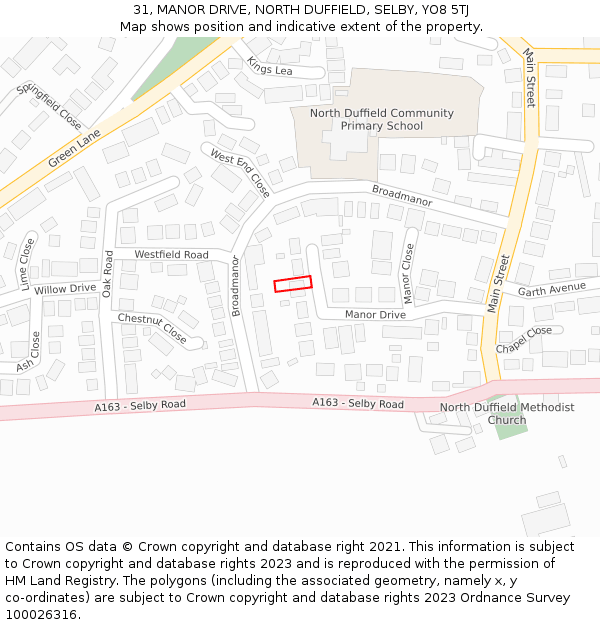 31, MANOR DRIVE, NORTH DUFFIELD, SELBY, YO8 5TJ: Location map and indicative extent of plot