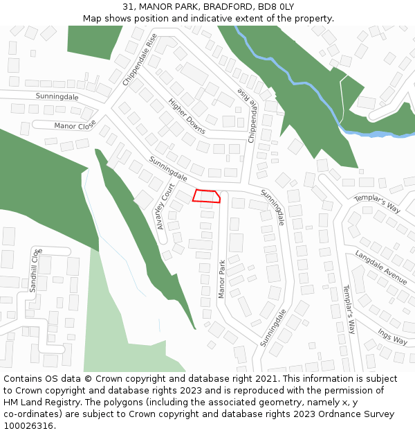 31, MANOR PARK, BRADFORD, BD8 0LY: Location map and indicative extent of plot