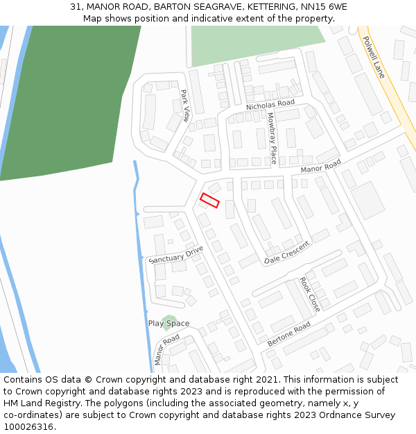 31, MANOR ROAD, BARTON SEAGRAVE, KETTERING, NN15 6WE: Location map and indicative extent of plot