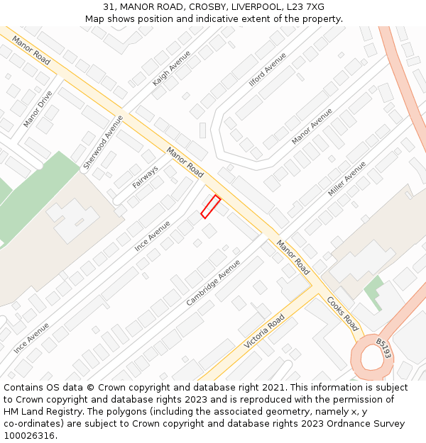31, MANOR ROAD, CROSBY, LIVERPOOL, L23 7XG: Location map and indicative extent of plot