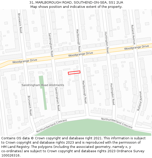 31, MARLBOROUGH ROAD, SOUTHEND-ON-SEA, SS1 2UA: Location map and indicative extent of plot