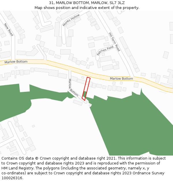 31, MARLOW BOTTOM, MARLOW, SL7 3LZ: Location map and indicative extent of plot