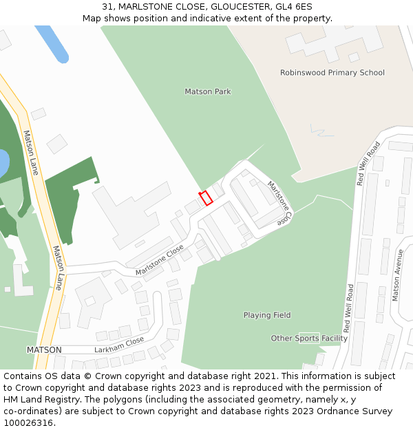 31, MARLSTONE CLOSE, GLOUCESTER, GL4 6ES: Location map and indicative extent of plot